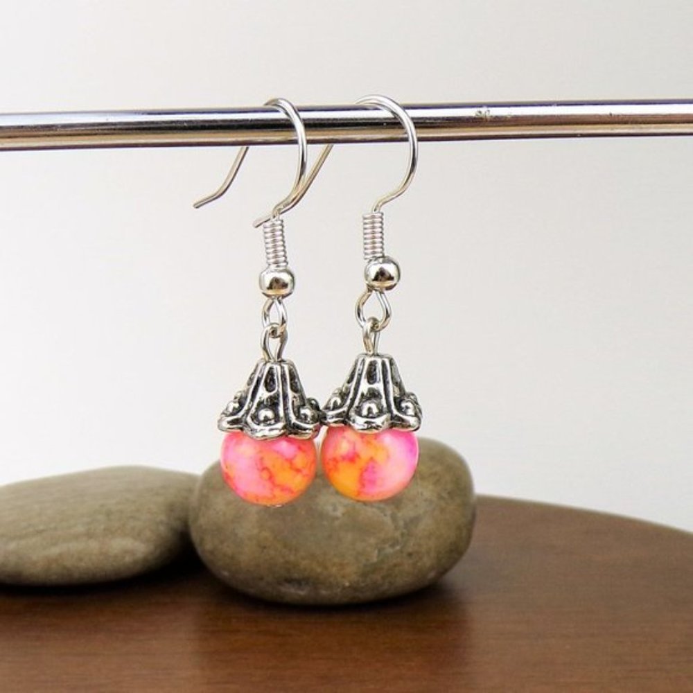 Pink Orange Tie Dye Earrings